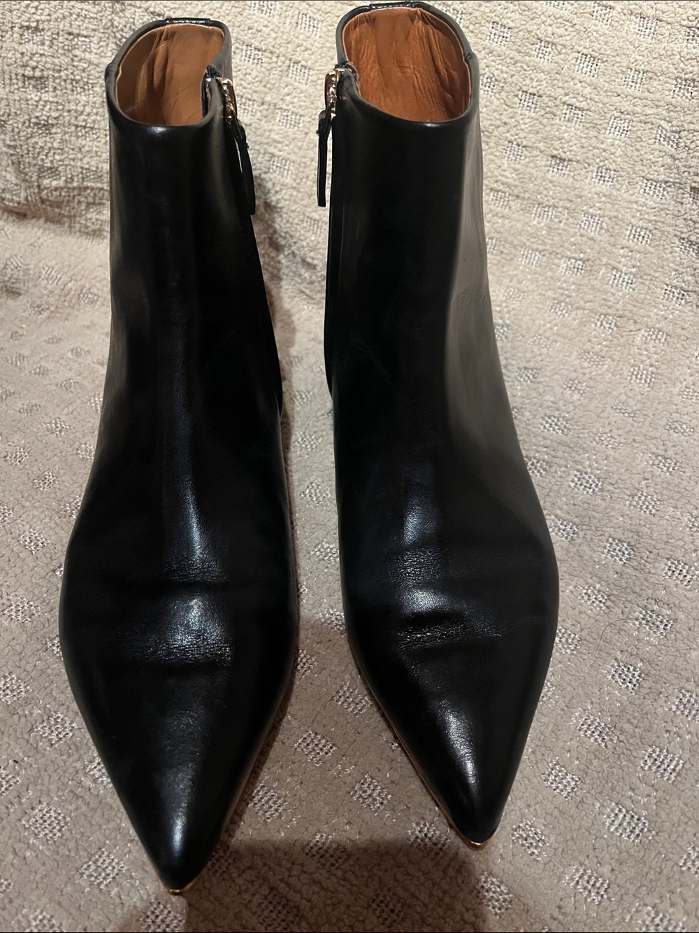 Tory Burch Black Pointed-Toe Leather Ankle Boots